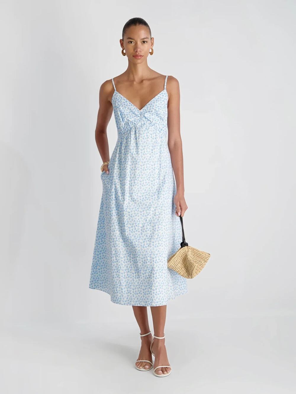 FRENCH CONNECTION RHODES POPLIN STACEY FLEUR MIDI DRESS SIZE M 3949